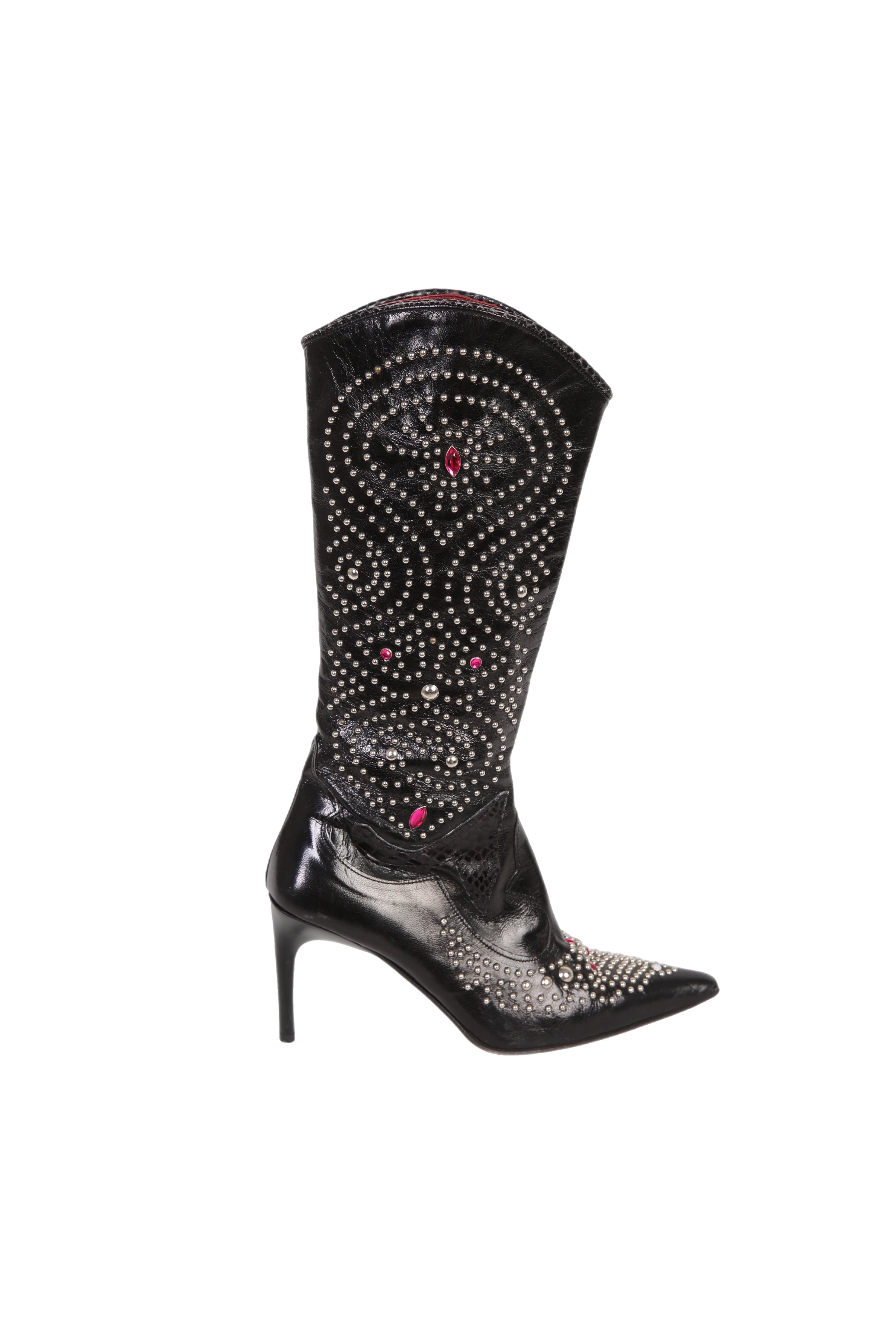 Taş İşlemeli Deri Çizme