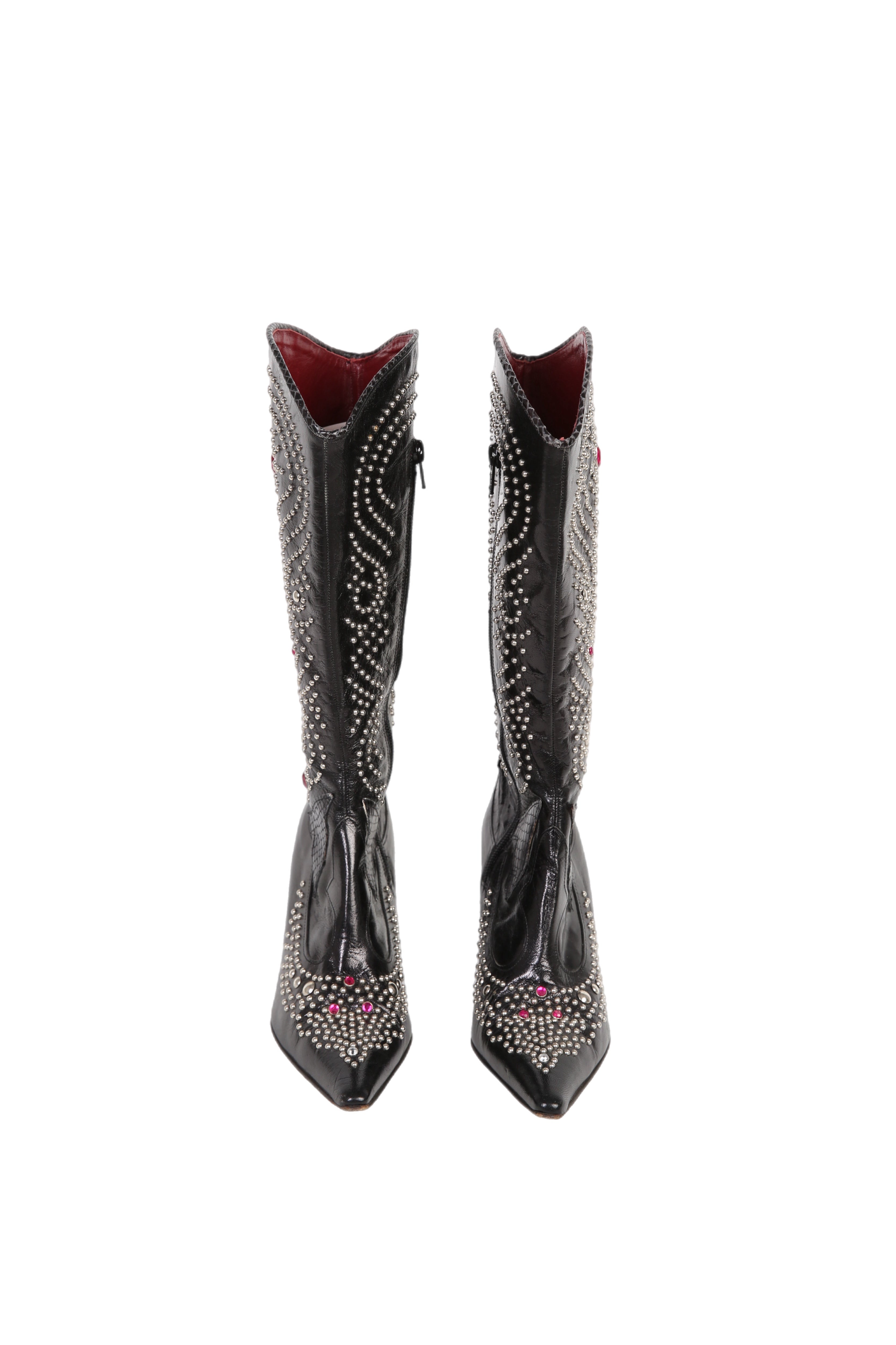 Taş İşlemeli Deri Çizme