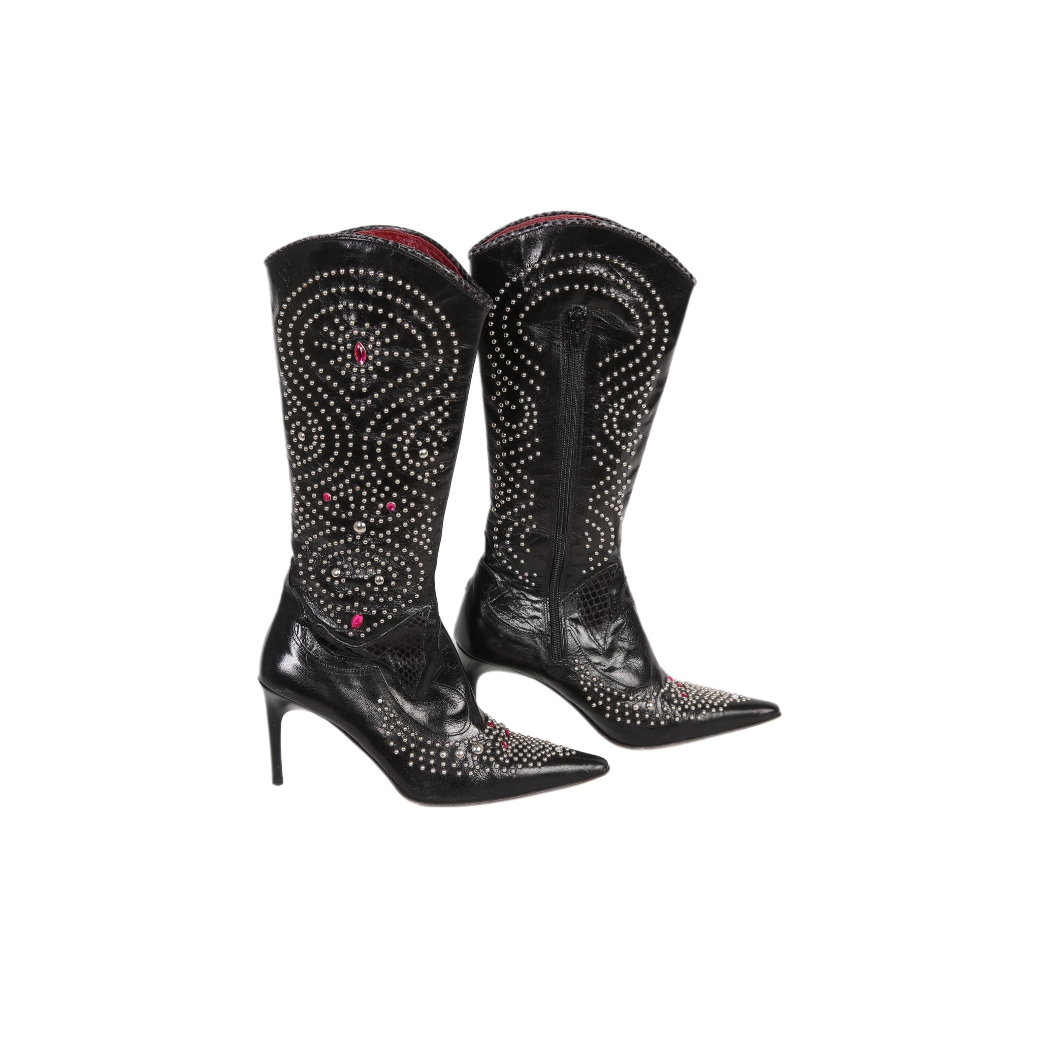 Taş İşlemeli Deri Çizme